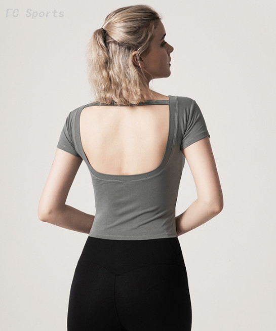 Modal yoga wear sports Short Sleeve Yoga Tops Backless Sports Fitness T-Shirts