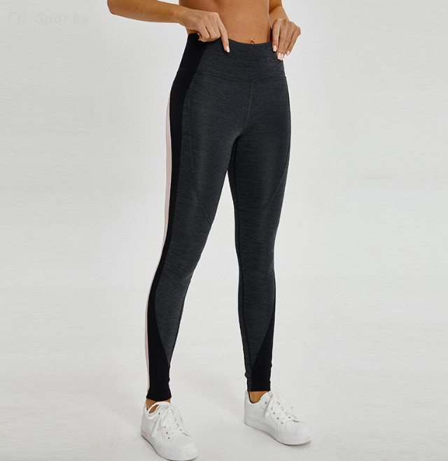 Fitness pants female stitching contrast color stretch tight running sports yoga trousers