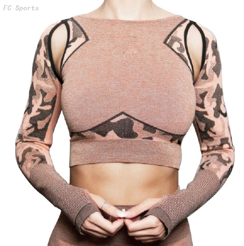 Women's crop top fit quick-drying sports long-sleeved fitness yoga clothes breathable T-shirt