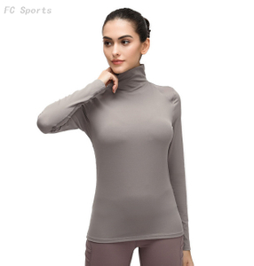 High collar long sleeve yoga wear solid color mesh stitching running sports yoga top