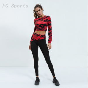 Women Sportswear Camouflage Crop top Sports Wear Running Set Breathable Slim Fitness Clothes Gym Jogging Workout Sport Yoga Suit