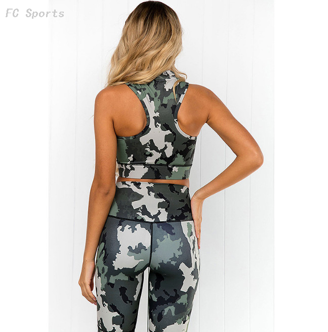 Camouflage printed yoga fitness suit moisture wicking yoga clothes ladies fitness suit